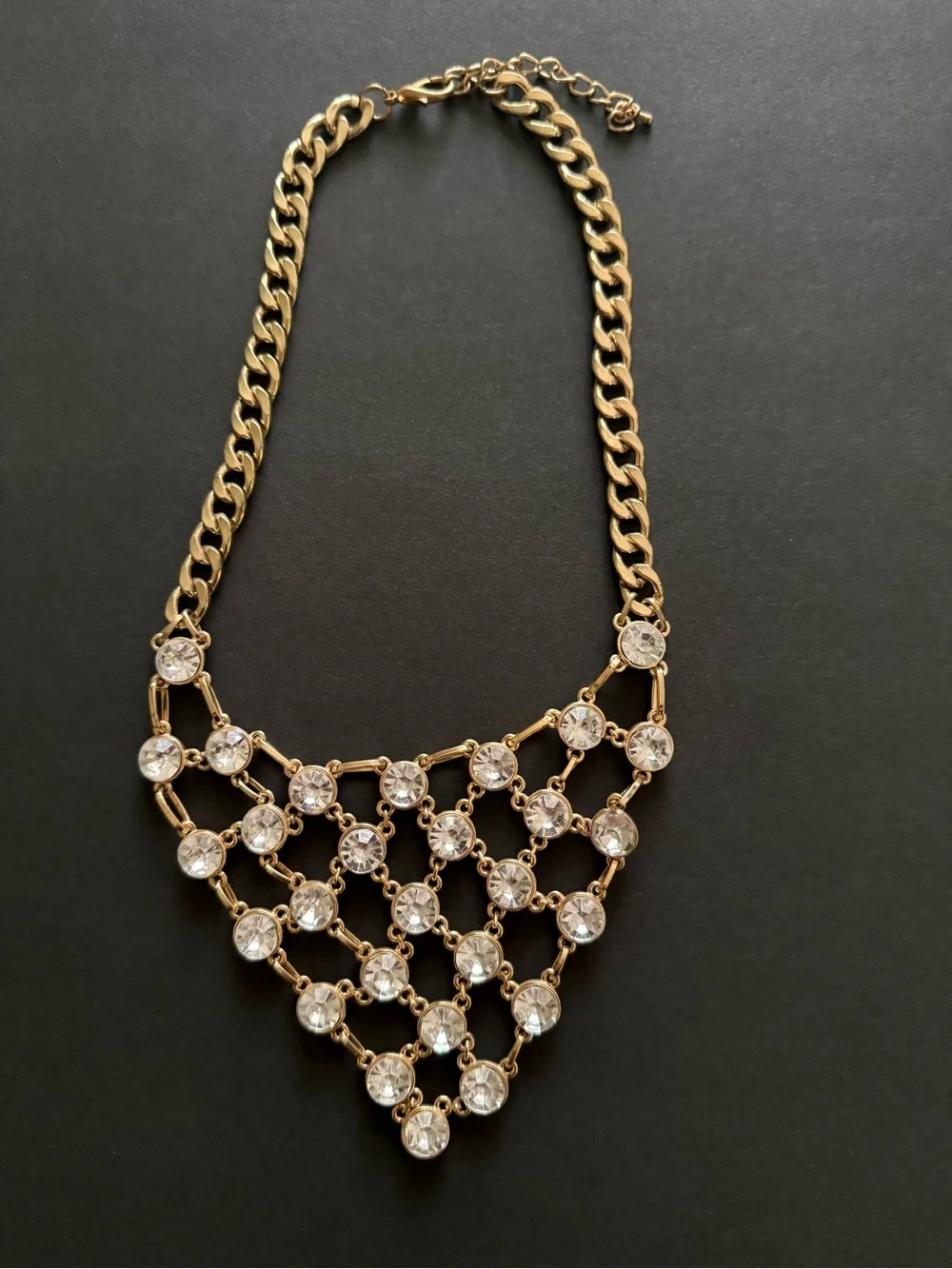 Gold-Tone Crystal Mesh Necklace - Statement Women’s Jewelry